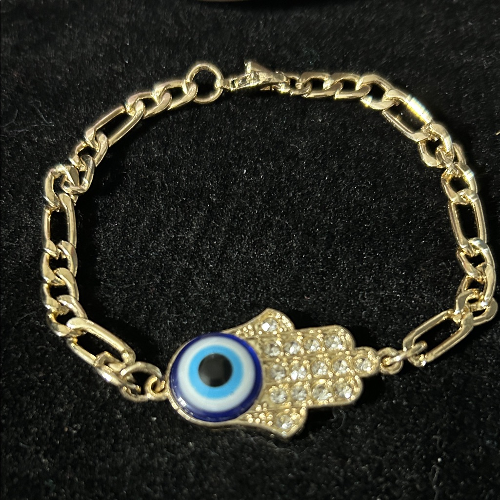 Gold Chain Bracelet With Blue Eye Charm